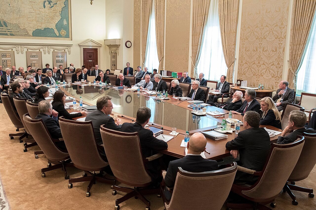 The Federal Open Market Committee in session — the FOMC decides on October 28, with markets pricing a 91.7% chance of a hold