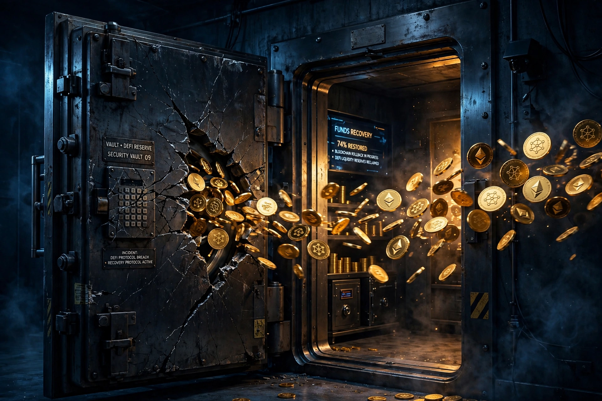 Digital vault with coins returning - DeFi hacks October 2026