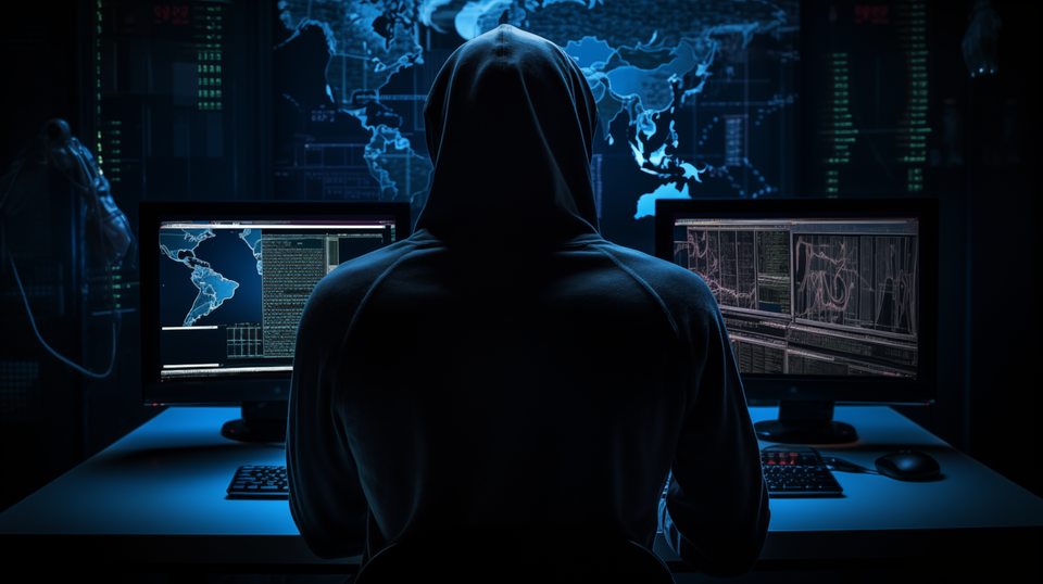 A hacker working at a computer in a dark room — attackers used a flash loan to hijack X100 governance